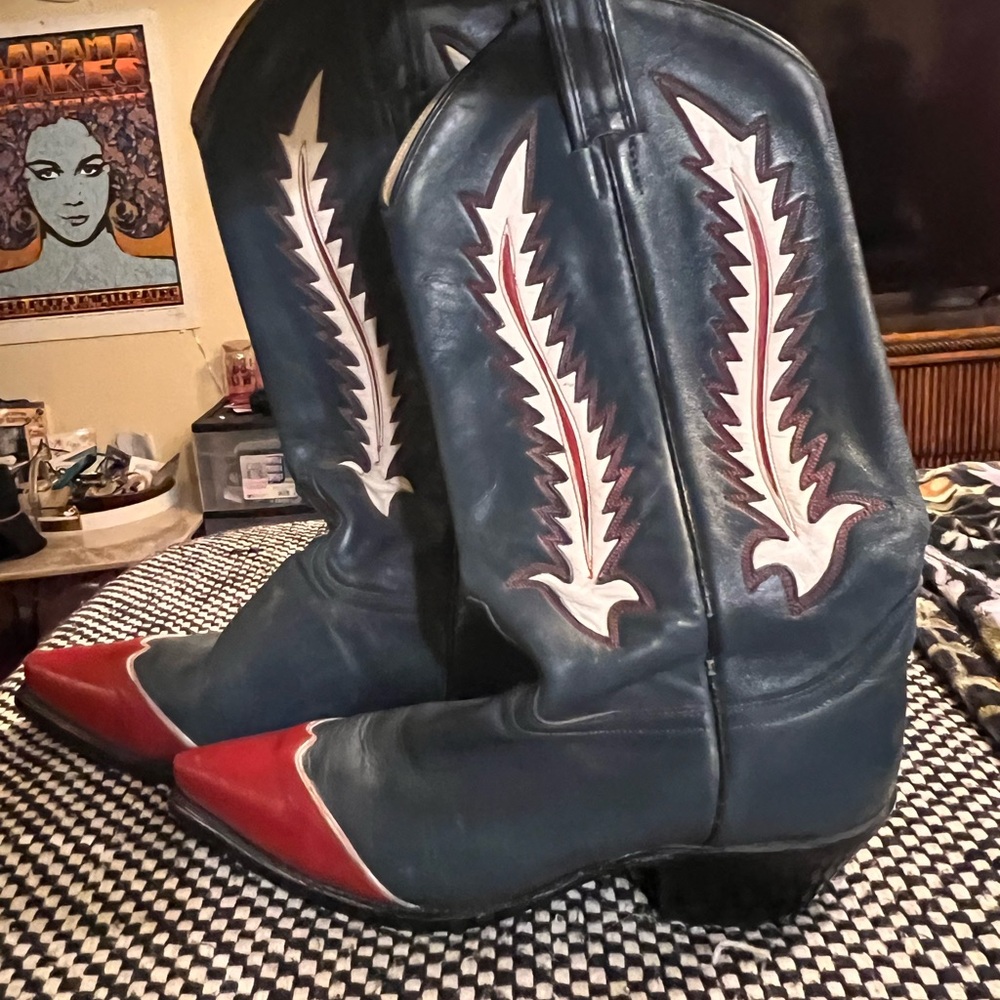 Vintage Cowboy Boots - Blue and Red